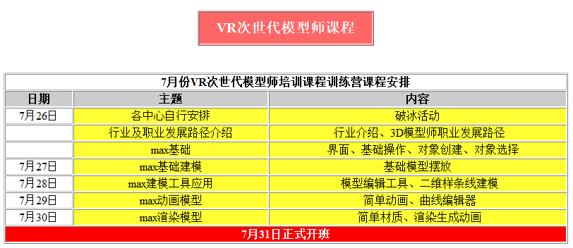 VR模型師免費(fèi)培訓(xùn)課程表